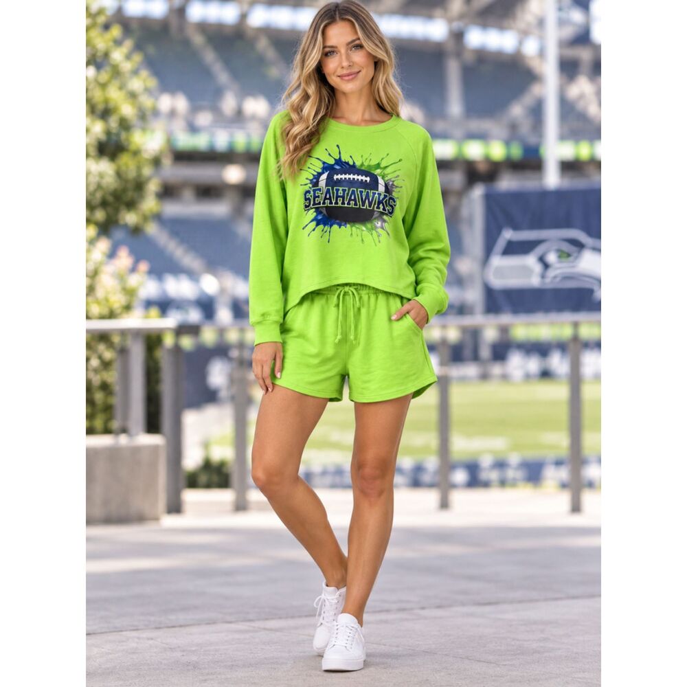 Seattle Seahawks Zenana Large 100% Cotton 2PC Game Day Shorts Sweatshirt Set